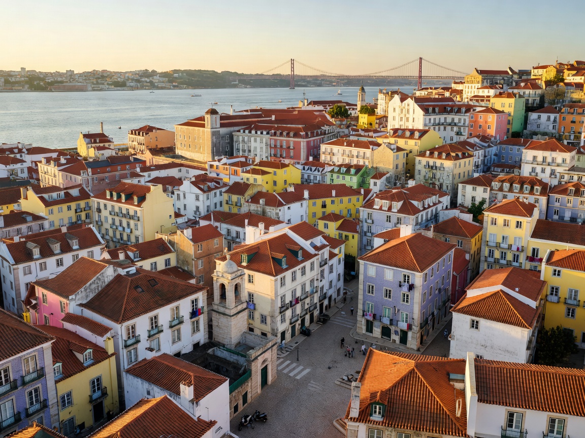 Detailed panoramic view of Lisbon Portugal historic district